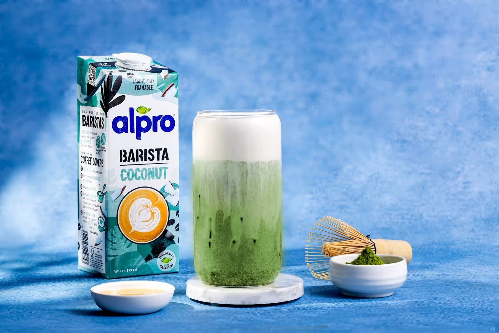 Salted caramel foam matcha drink photographed in Dubai